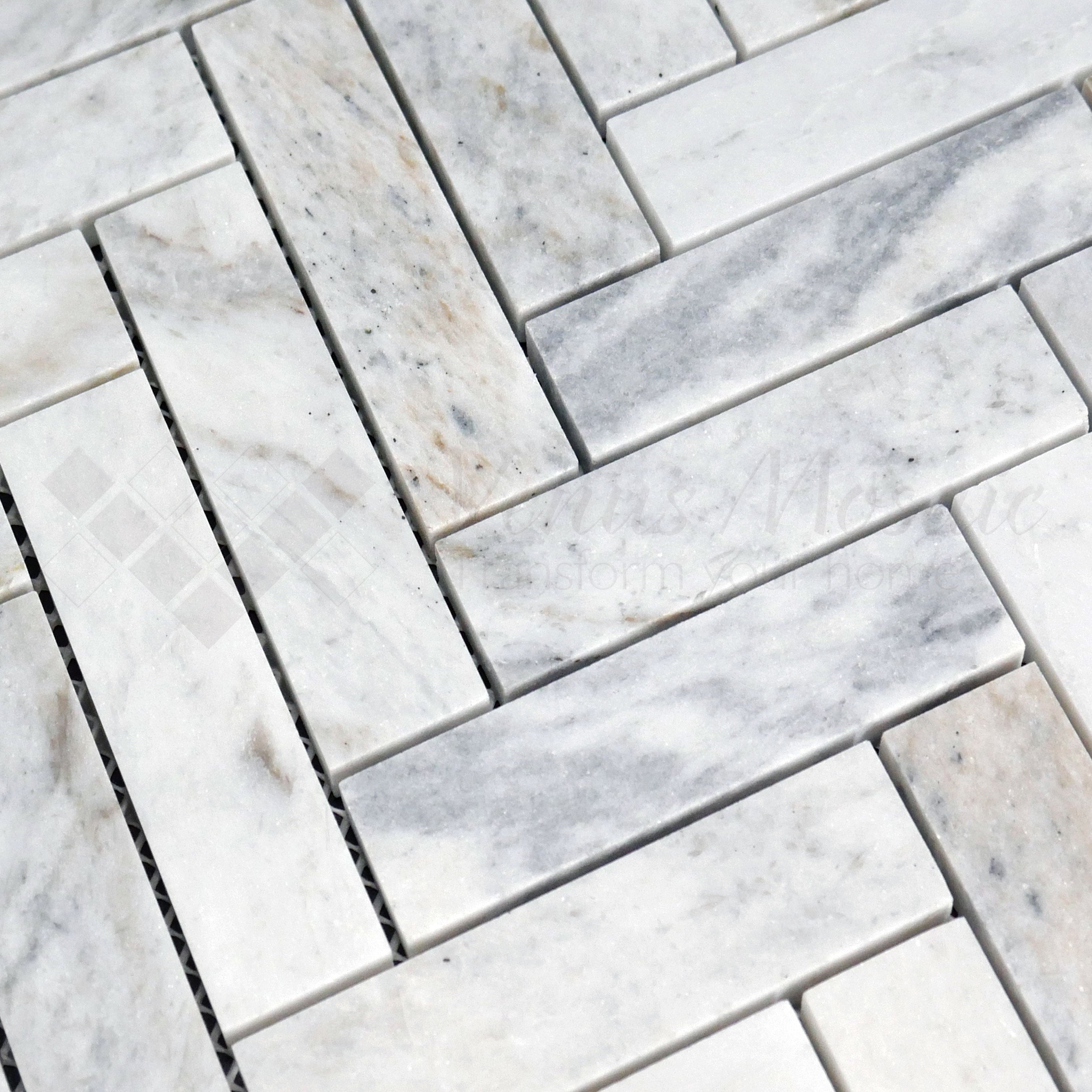 Venus Mosaic Marble Herringbone Blue Thassos