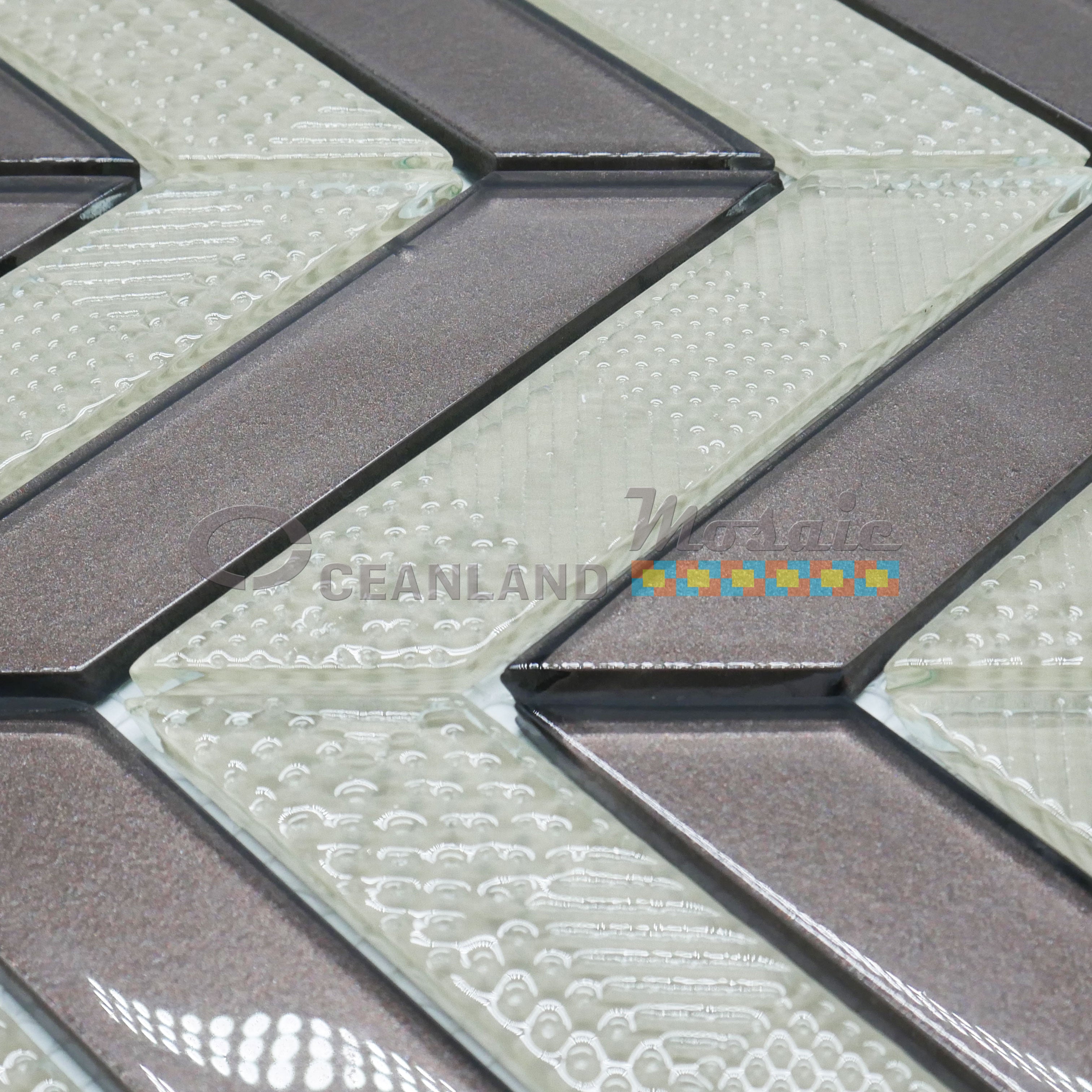 Oceanland Mosaic Diagonal Lines Glass Tile