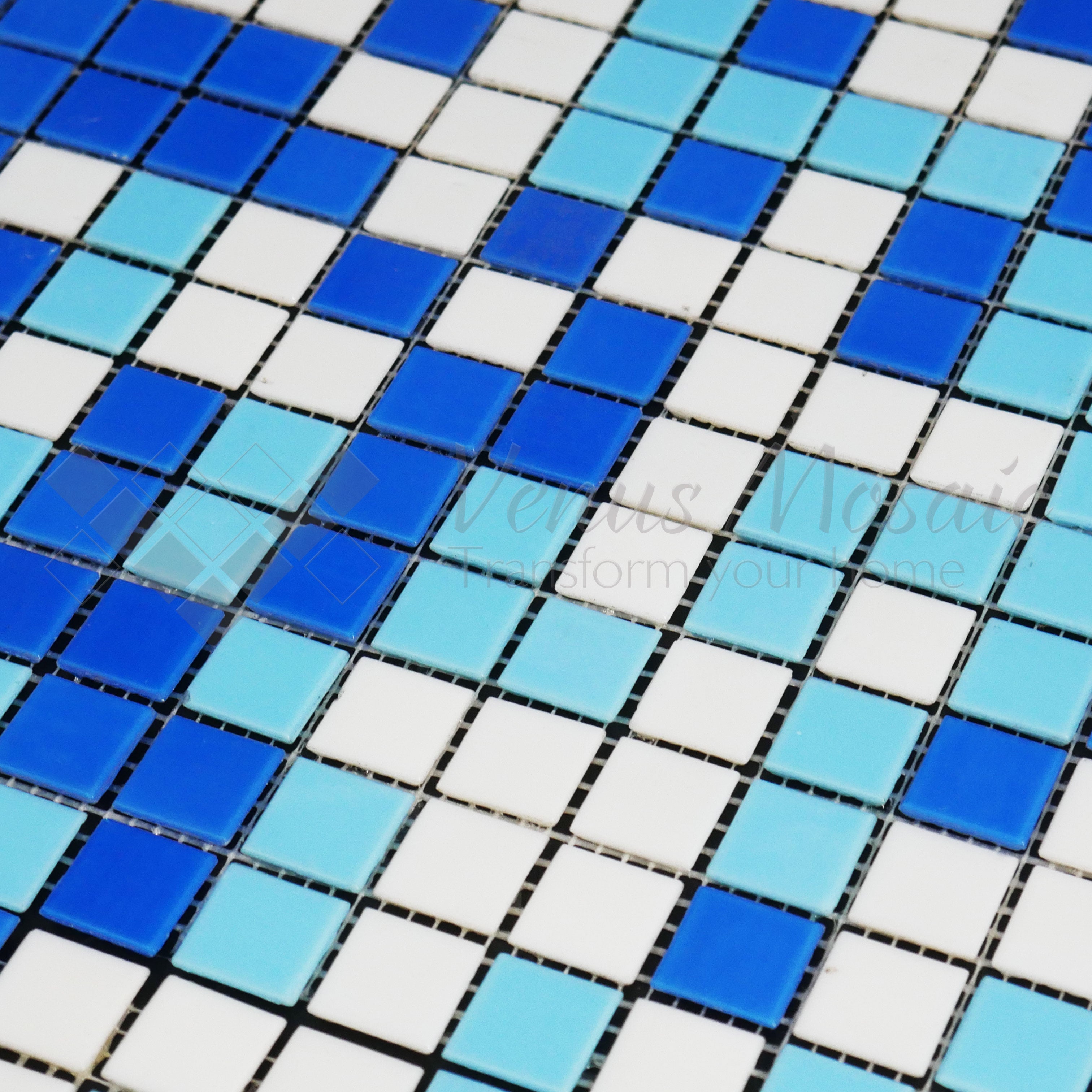 Venus Mosaic Glass Blue and White Pool Tile
