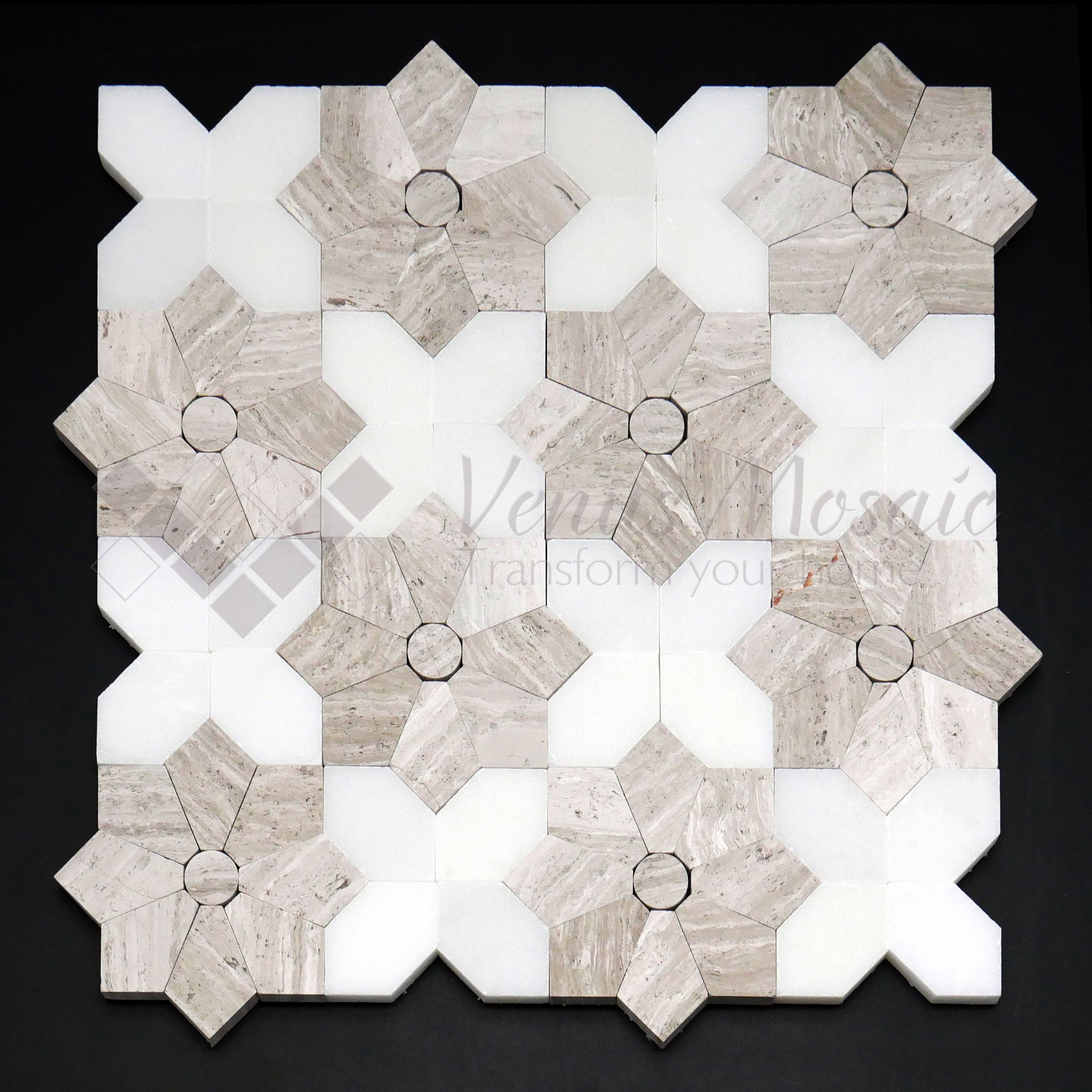 Venus Mosaic Marble Paper White and Grained