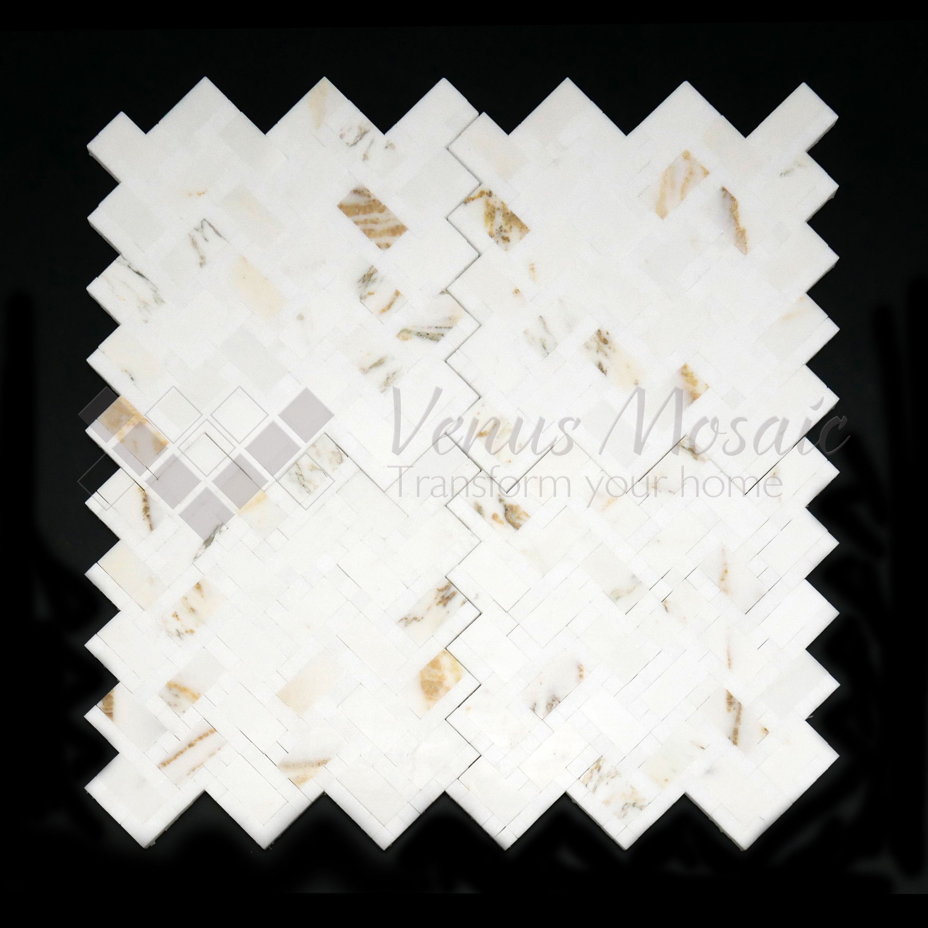Venus Mosaic Marble Herringbone Calacatta Gold in Thassos